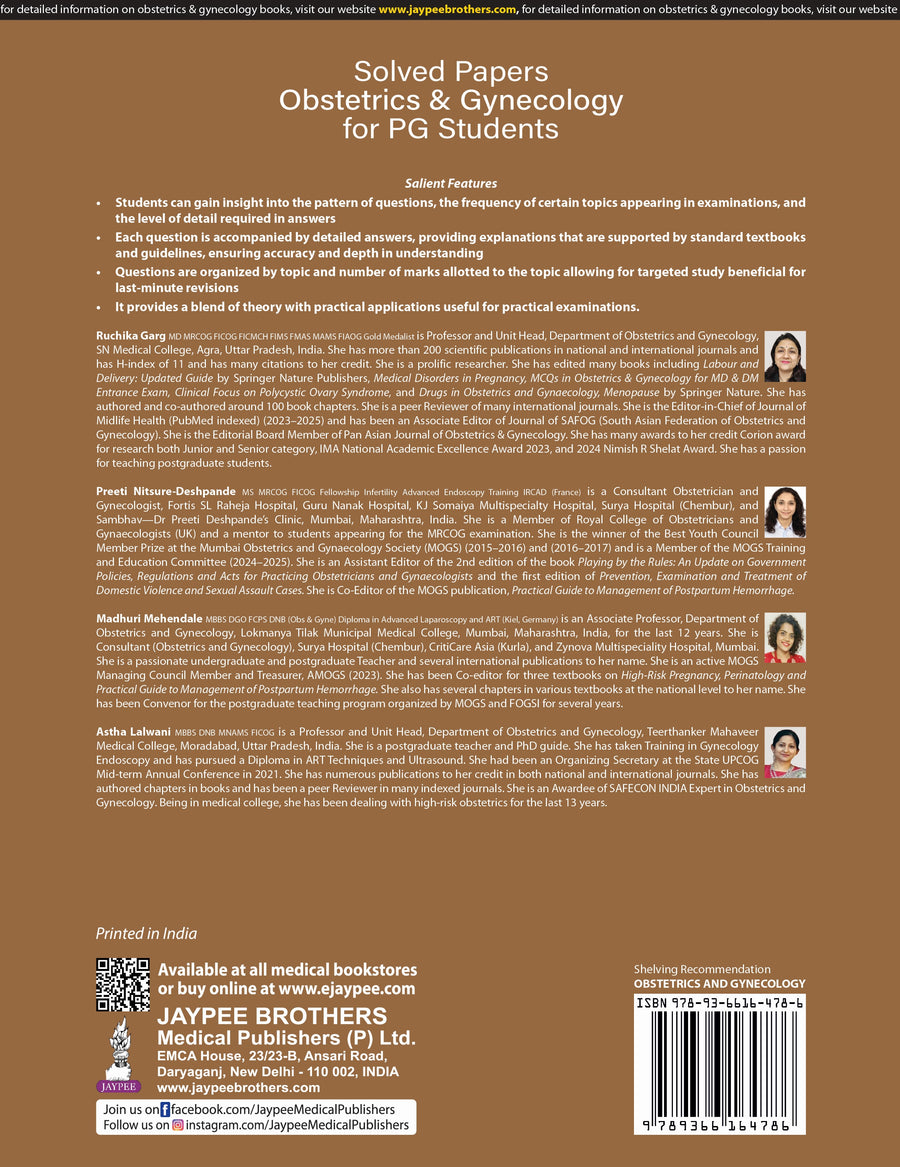 Solved Papers Obstetrics & Gynecology for Pg Students